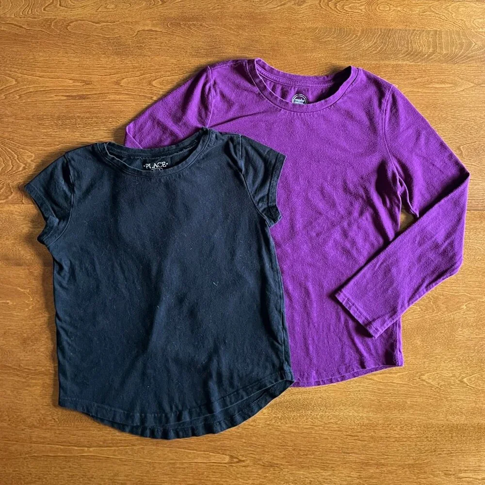 The Children's Place/Wonder Nation berry and black tees M 7-8